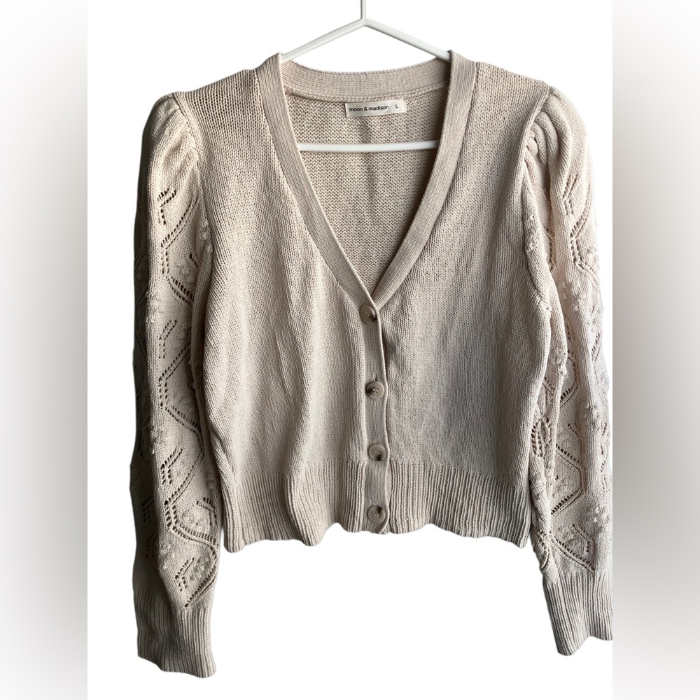 Moon & Madison cropped knit cardigan statement sleeves large